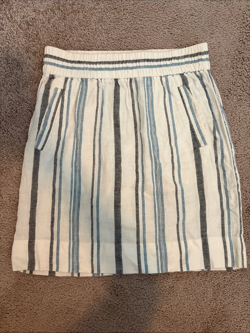 LOFT White Mini Skirt with Blue and Gray Stripes